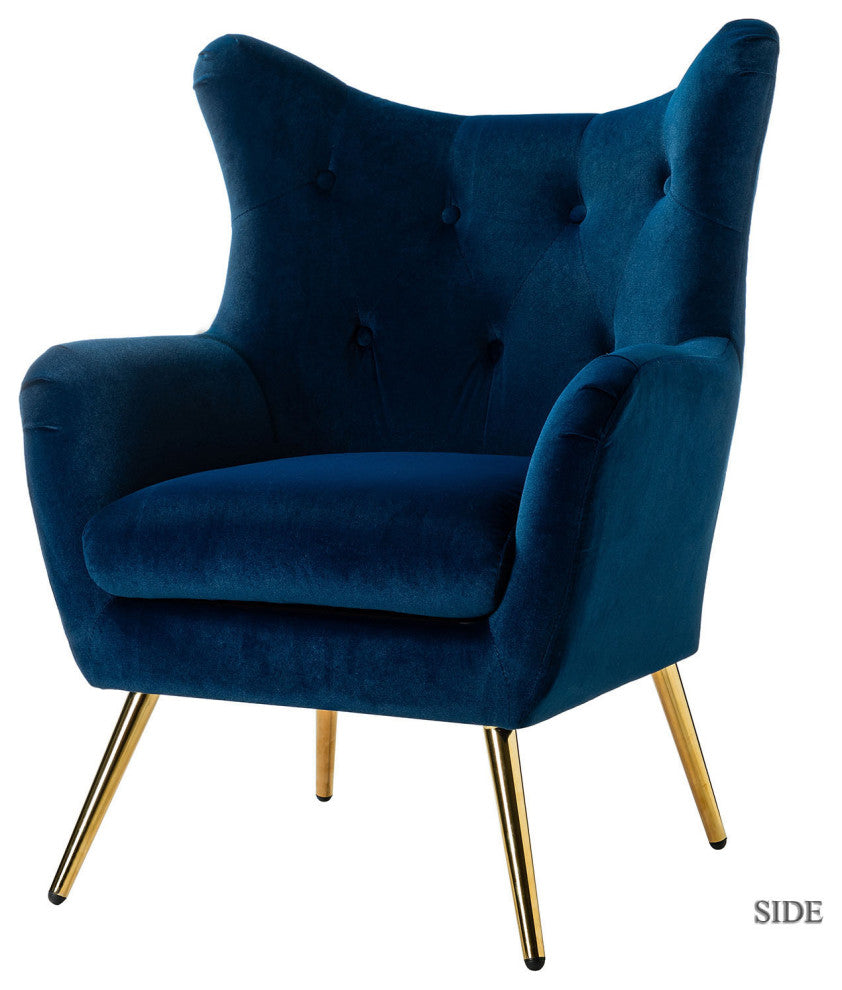 Tufted Accent Chair With Golden Legs, Navy