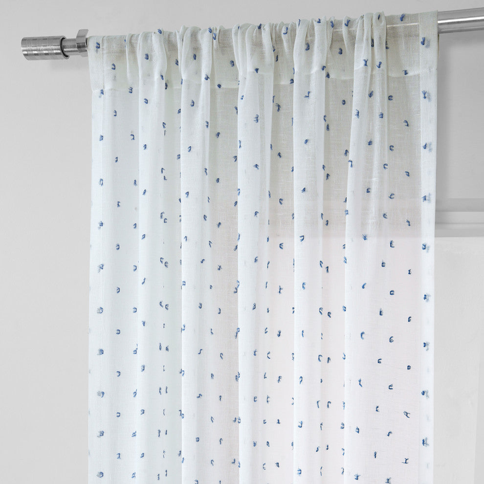 Altair Blue Patterned Linen Sheer Curtain Single Panel, 50"x108"