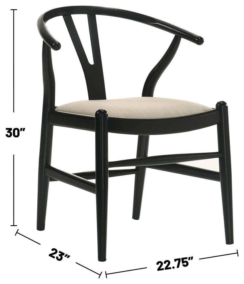 Set of 2 Upholstered Dining Side Chairs, Black and Beige