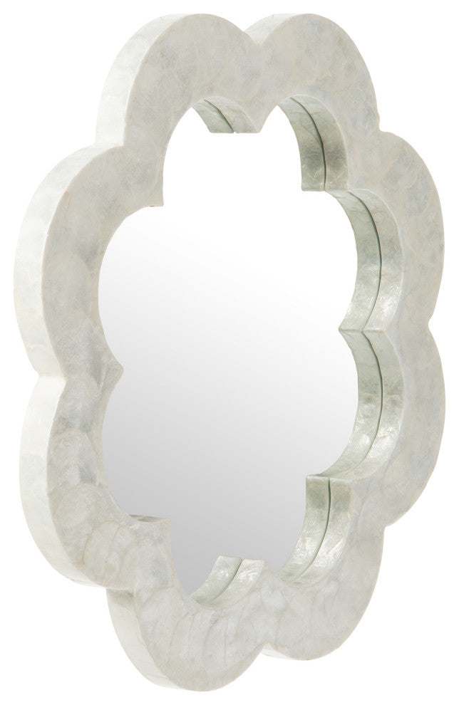 Flower Capiz Seashell Wall Mirror, White