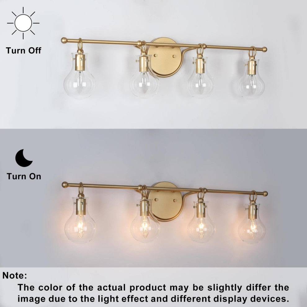 4-Lights Modern and Matte Gold With Clear Glass Shade LED Vanity Light