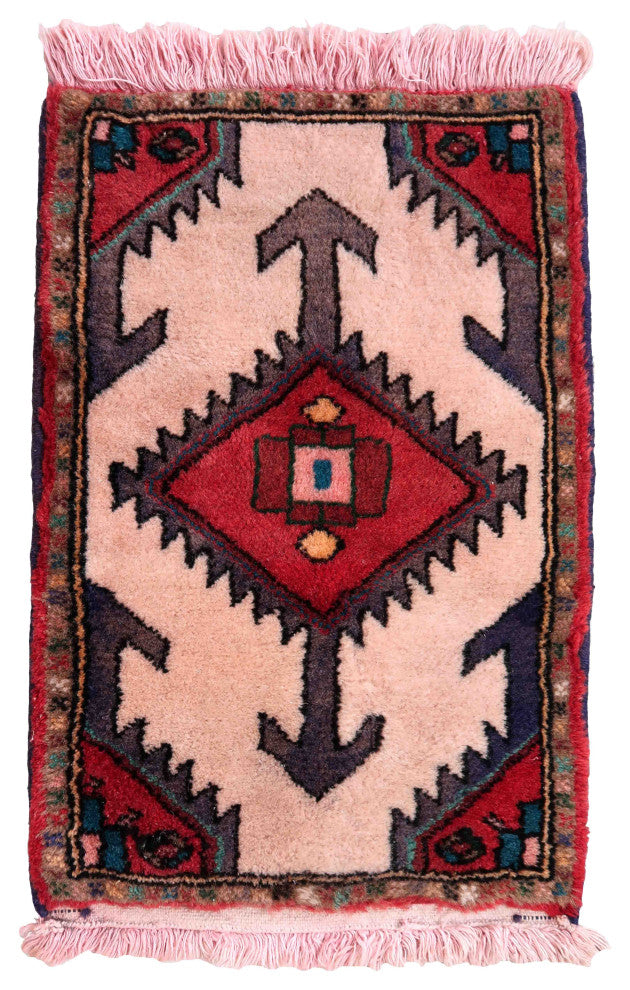 Handmade Vintage Persian Hamadan Mat 1.3'x1.9', 42cmx60cm 1970s