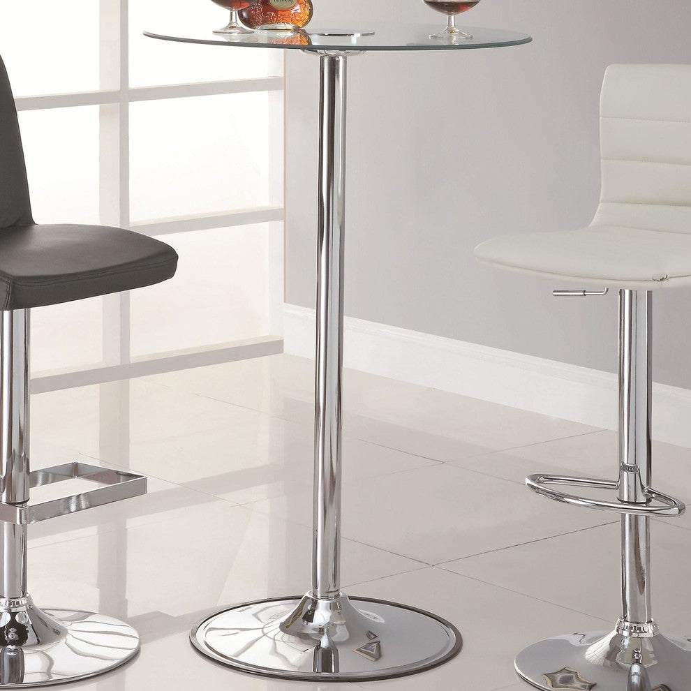42" Transitioning LED Bar Table With Chrome Base and Glass Top