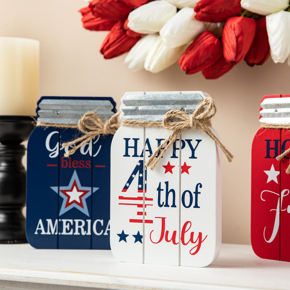 7"H Patriotic Mason Jar Table Decor, 3-Piece Set