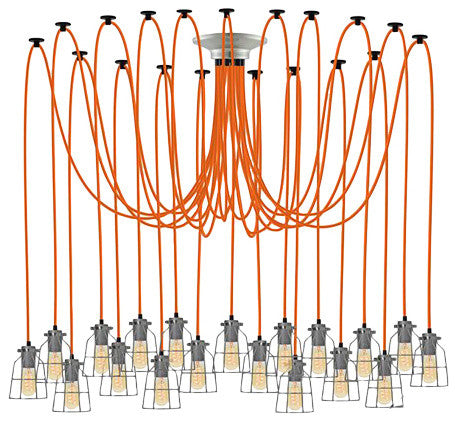 Industrial Orange And Steel Chandelier