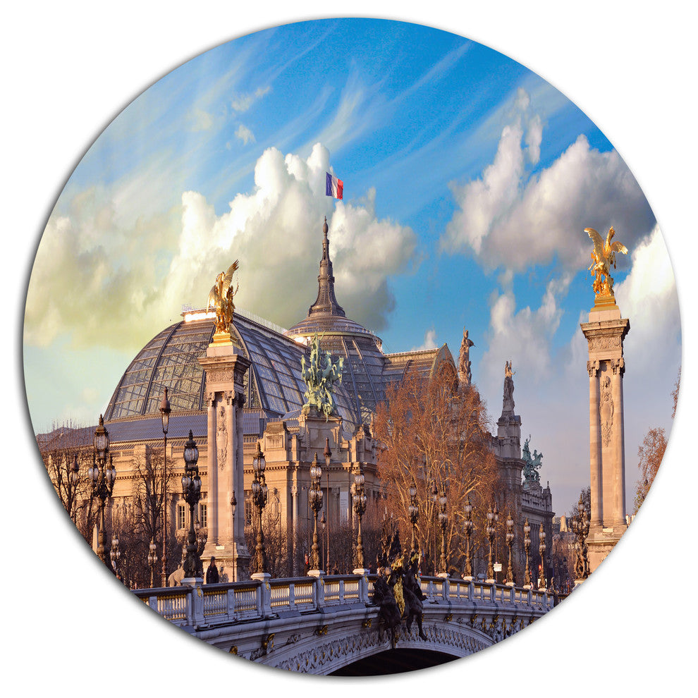 Famous Great Palace In Paris, Cityscape Round Metal Wall Art, 11"