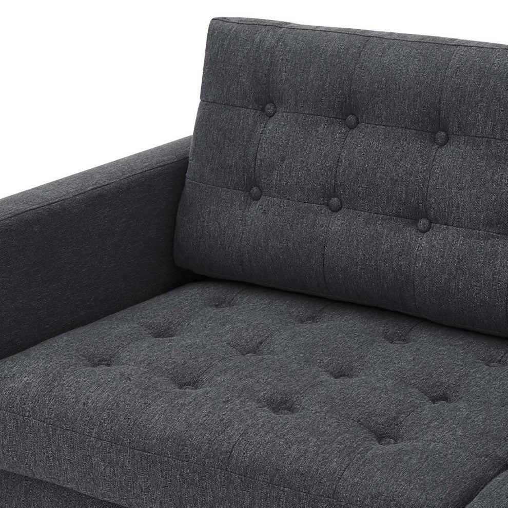 Tufted Sofa, Fabric, Dark Gray, Modern, Living Lounge Hotel Hospitality