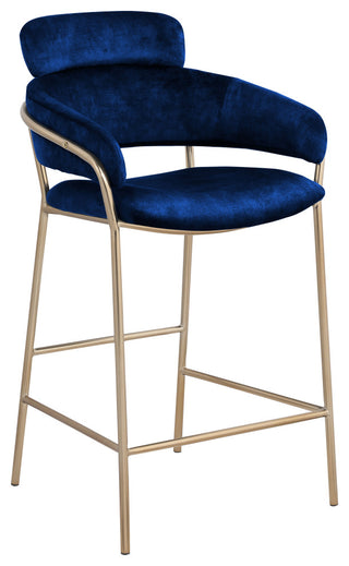 Yara Beige Velvet Upholstered Counter Stool, Navy
