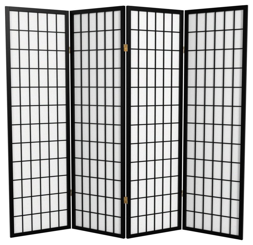 5' Tall Window Pane Shoji Screen, Black, 4 Panels