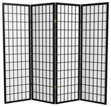 5' Tall Window Pane Shoji Screen, Black, 4 Panels