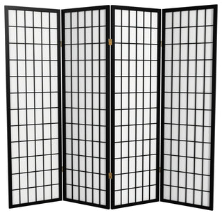 5' Tall Window Pane Shoji Screen, Black, 4 Panels