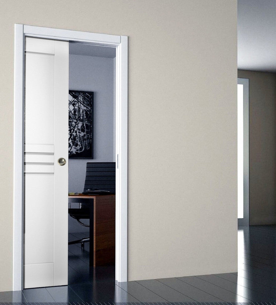 Sliding Pocket Door / Mela 7444 White Silk, 24" X 80"