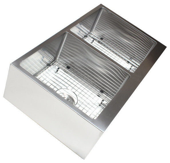 36" Apron Flat Front Stainless Steel Kitchen Double Bowl Sink Package