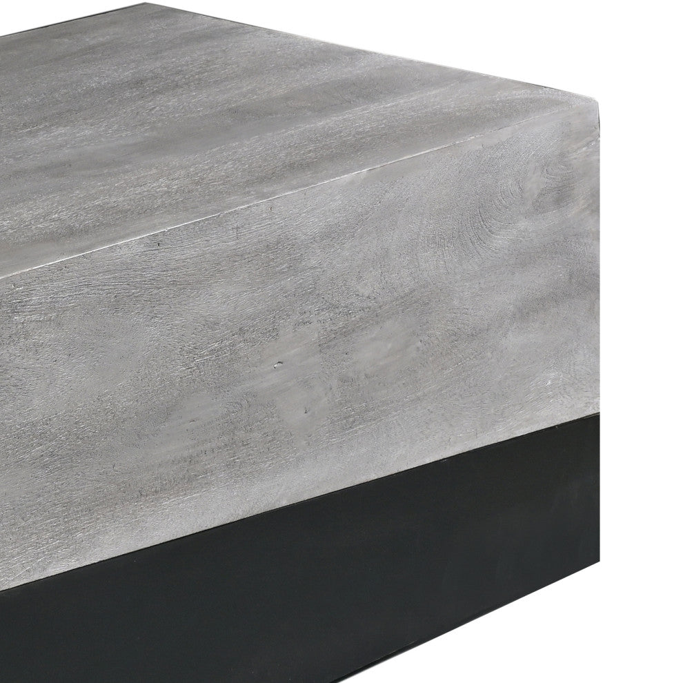 Benzara UPT-263774 45" Rectangular Mango Wood Coffee Table, Iron Base, Black