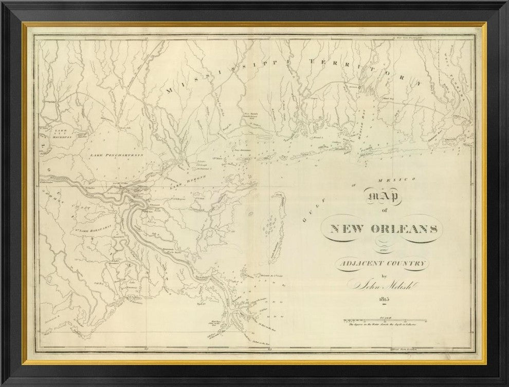 "Map of New Orleans and Adjacent Country, 1824"  by John Melish, 40x31"