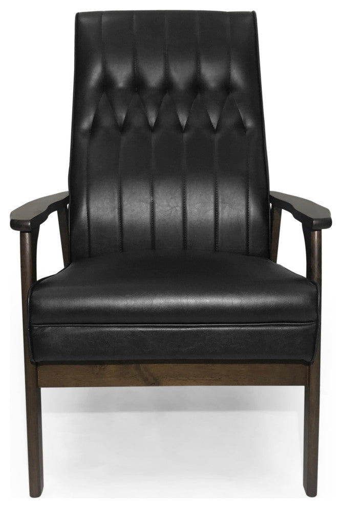 Katharine Mid Century Modern Upholstered Accent Chair, Matte Black and Walnut