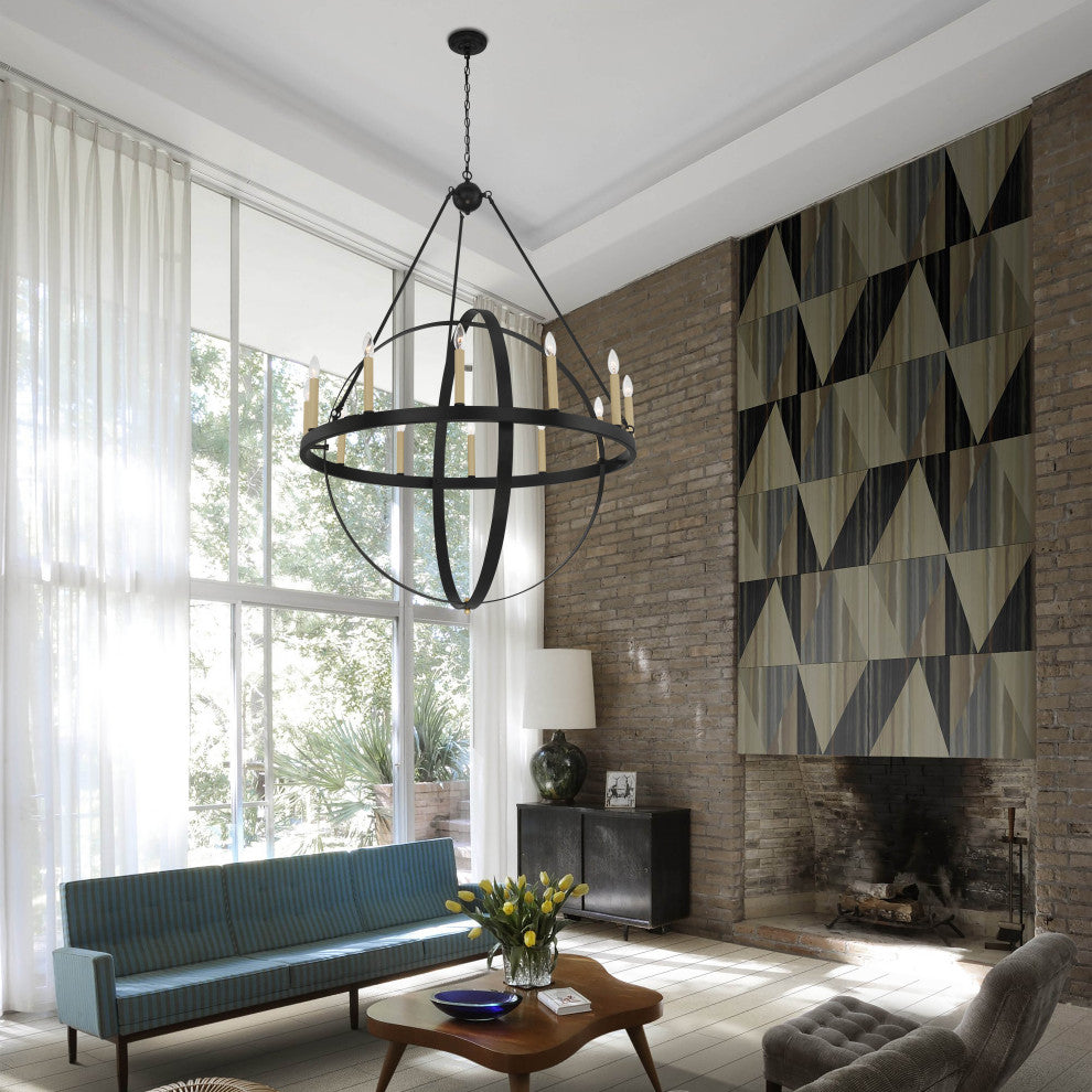 12 Light Candle Style Geometric Wagon Wheel Chandelier