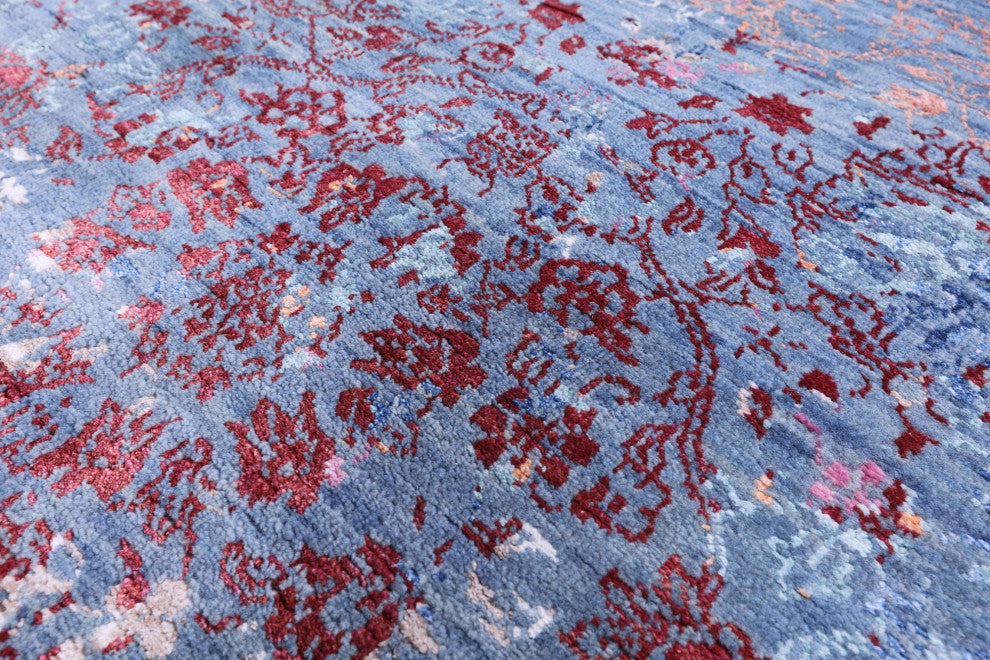 9' 1" X 12' 1" Modern Handmade Wool and Silk Rug Q6838