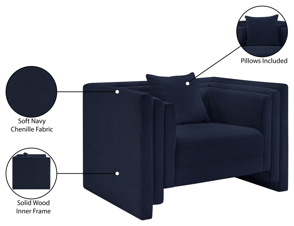 Everett Upholstered Chair, Navy, Chenille Fabric