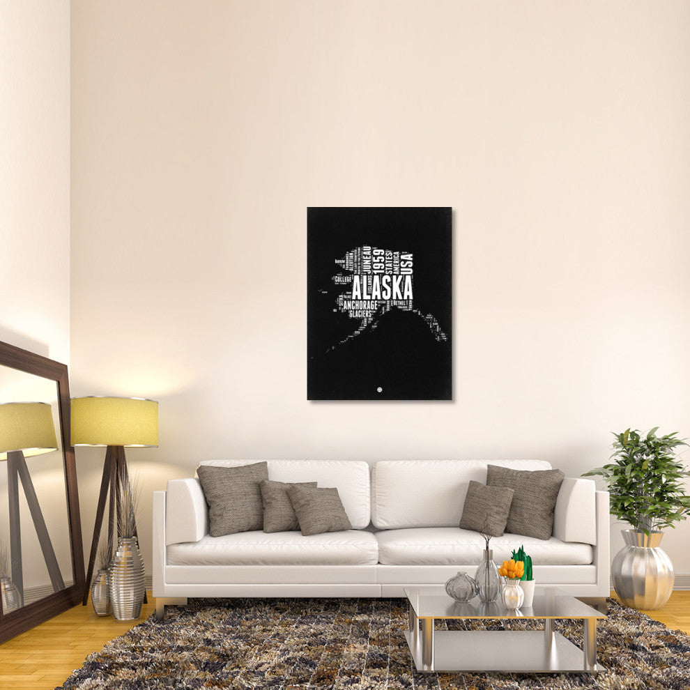 "Alaska Black and White Map" Fine Art Print
