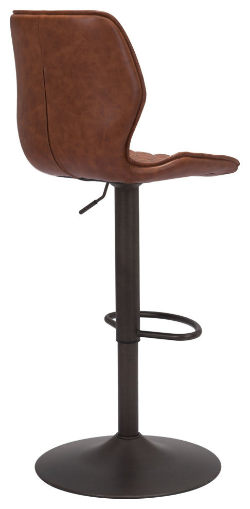 Bar Stool Chair Barstool, Faux Vinyl Leather, Steel, Vintage Brown, Bronze