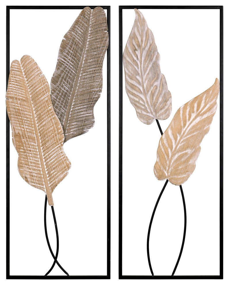Two Piece Metal Leaves and Branch Wall Art