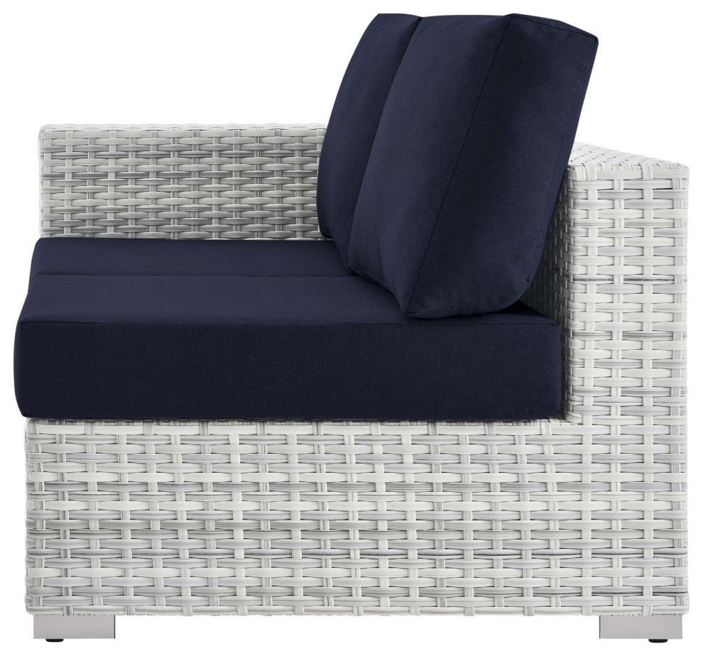 Lounge Sectional Sofa Chair Set, Rattan, Wicker, Gray Blue Navy, Outdoor