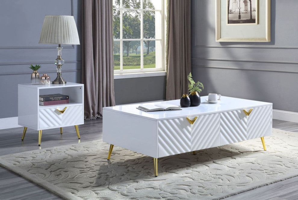 ACME Gaines End Table, White High Gloss Finish