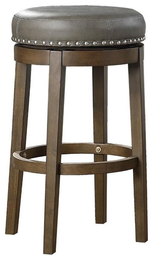 Lexicon Westby 29" Faux Leather Round Swivel Bar Stool in Gray (Set of 2)