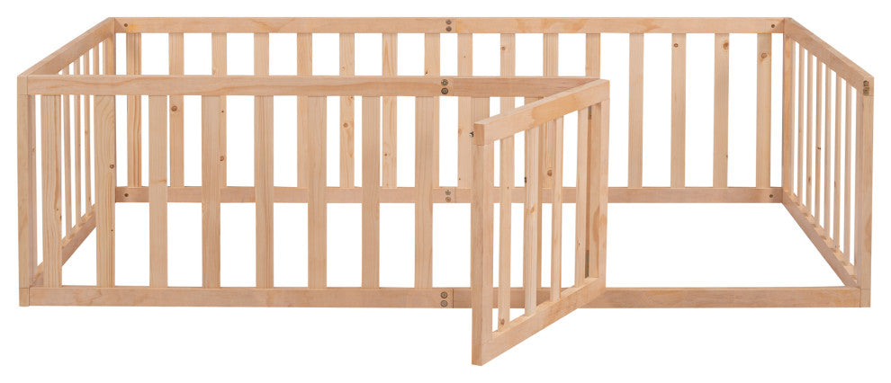 TATEUS Stylish and Versatile Floor Bed for Kids"™Bedroom Fences, Natural, Twin