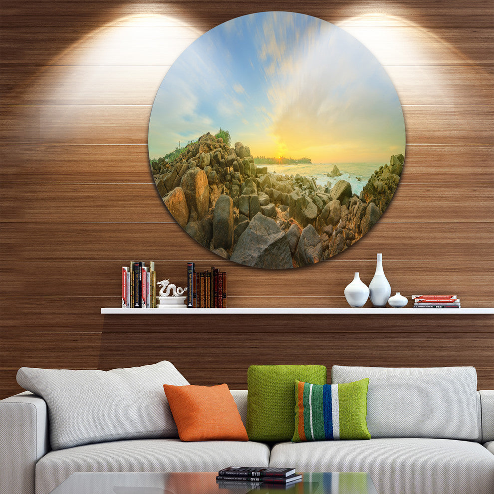 Beautiful Romantic Beach Sunrise, Landscape Round Wall Art, 11"