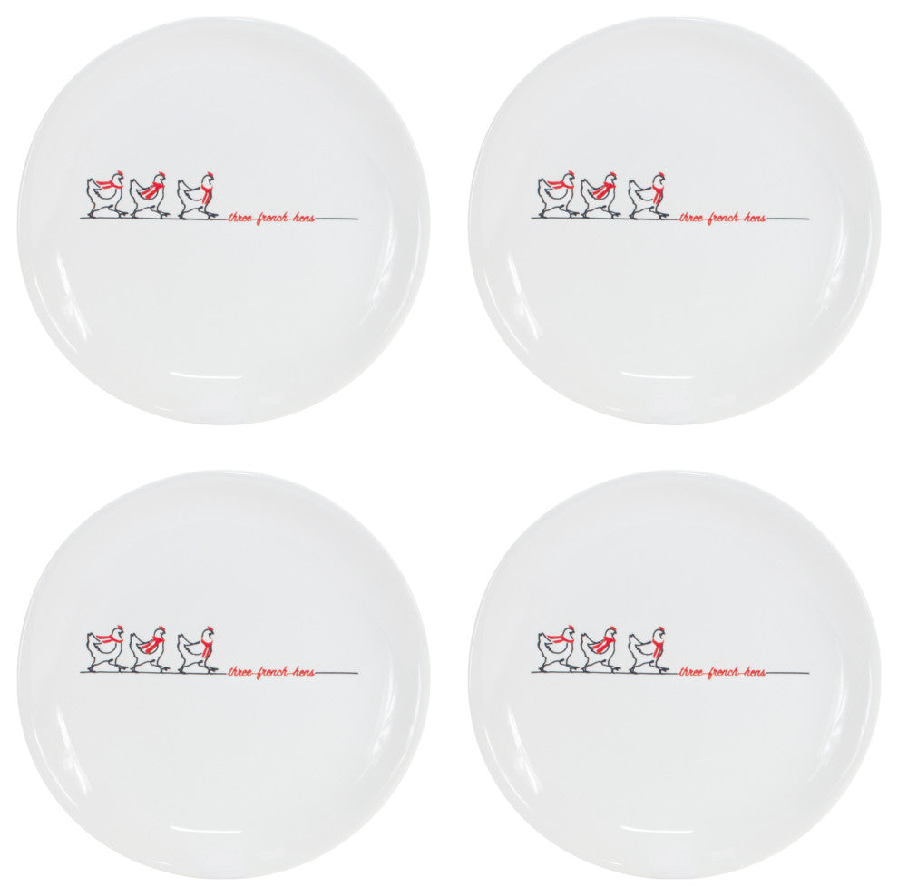 Stoneware Three French Hens Plate, 4-Piece Set
