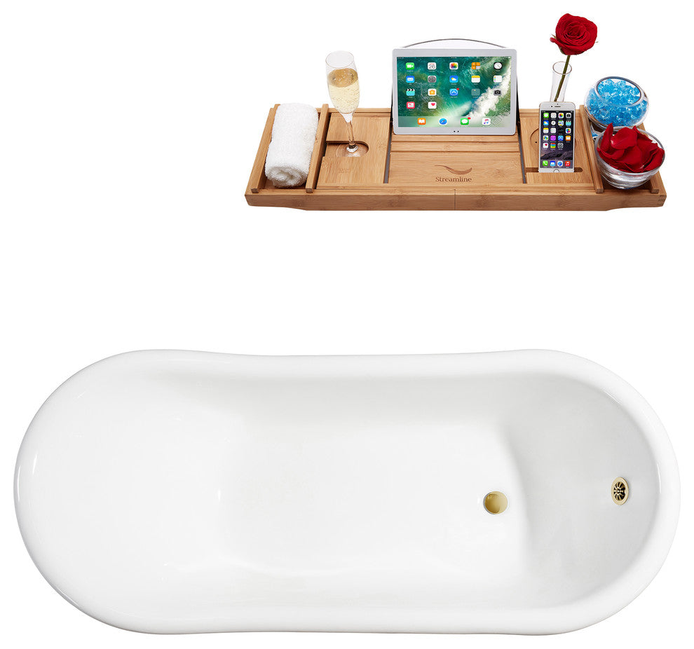 61" Cast Iron R5163GLD-CH Soaking Clawfoot Tub and Tray With External Drain