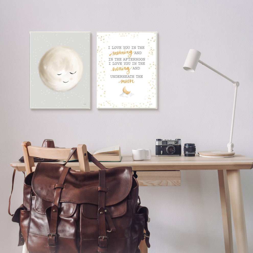 Adorable I Love You Moon Quote Illustration, 2pc, each 13 x 19