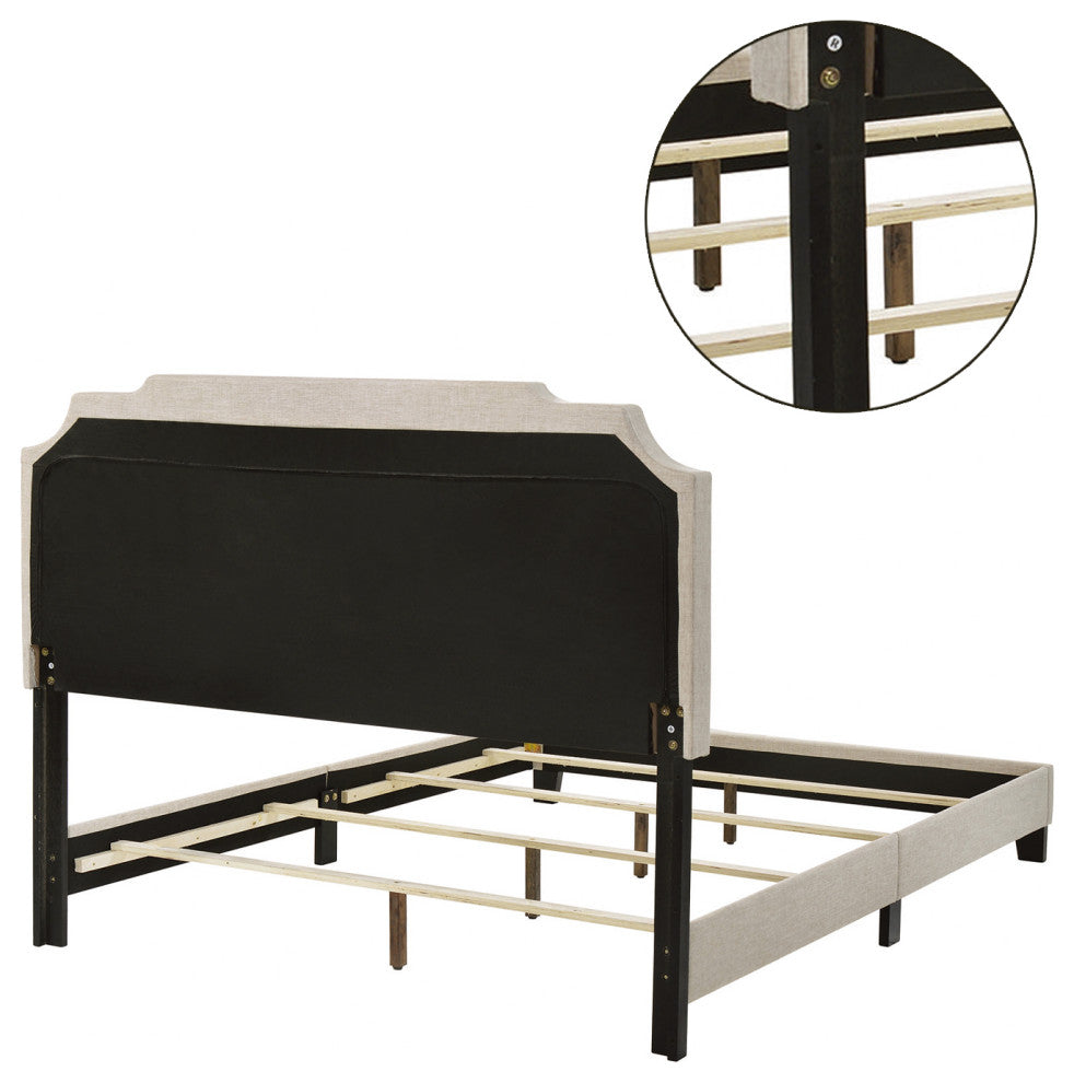 Upholstered Full Bed with Nailhead Trim, Beige