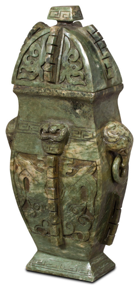Hand Carved Chinese Jade Wine Vessel with Removable Lid