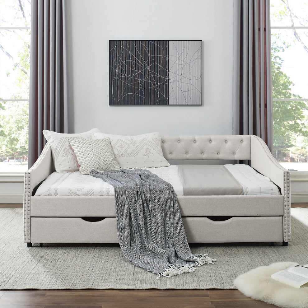 Gewnee Full Size Daybed With Drawers Upholstered Tufted Sofa Bed