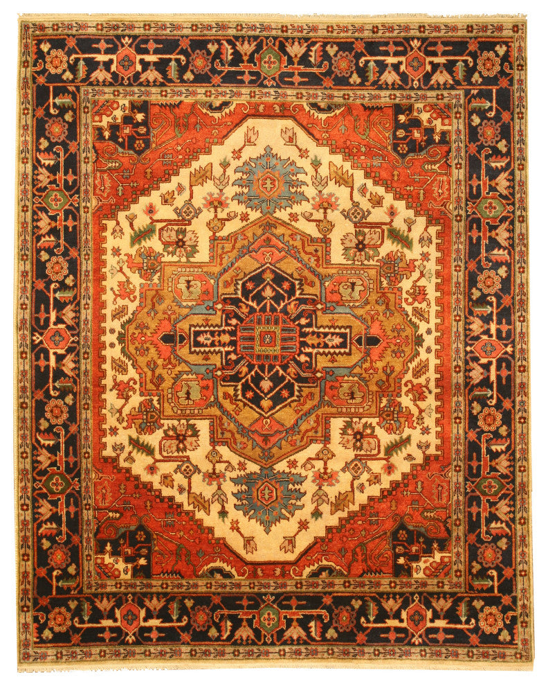 Hand-Knotted Wool Ivory Traditional Oriental Serapi Rug, 9' X 12'