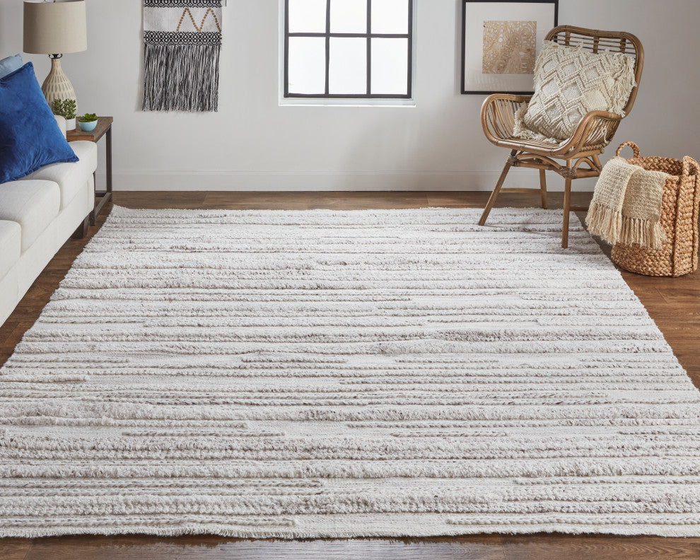 Weave & Wander Akton Shag Rug, Ivory/Carob Brown, 8ft x 10ft Rug