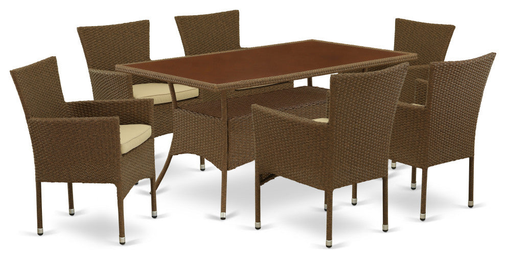 7-Piece Outdoor, Set, Patio Table and 6 Balcony Backyard Armchair With Cushion