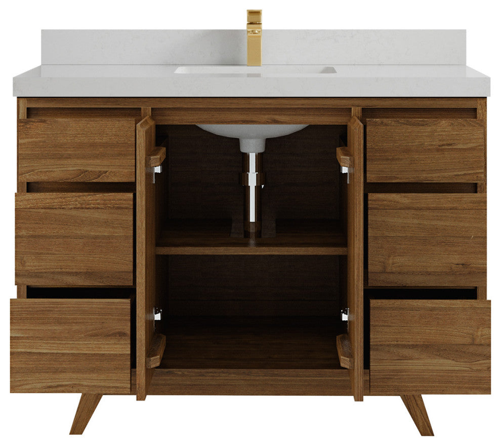 Madison Teak 48 Single Sink Bath Vanity in Dark Natural 2" Carrara Quartz