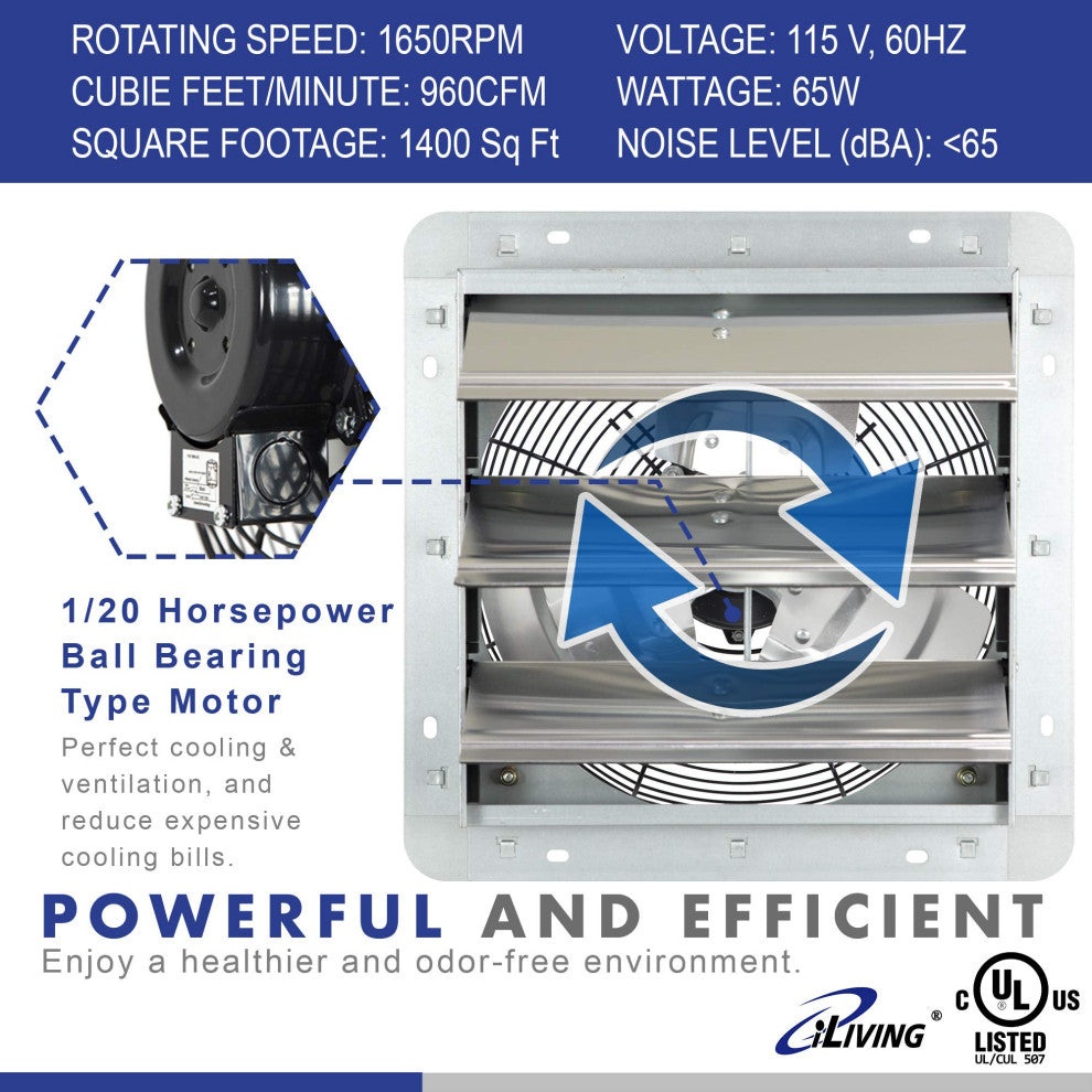 Wall Mounted Shutter Exhaust, 12"? Fan With Thermo-Speed Controller