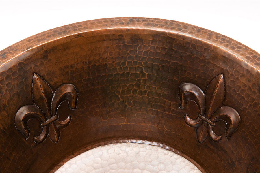 BS15FDB2 15'''' Square Decorated Hammered Copper Bar Sink