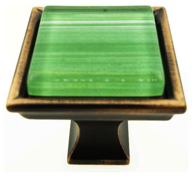 Hand Brushed Green Stripes Crystal Glass Oil Rubbed Bronze Madison Classic Knob