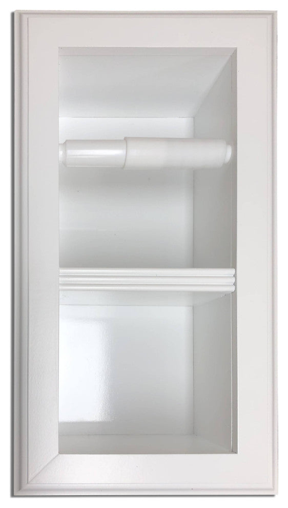 Bayshore Recessed Solid Wood Double Toilet Paper Holder 7 x 14.5, White Enamel
