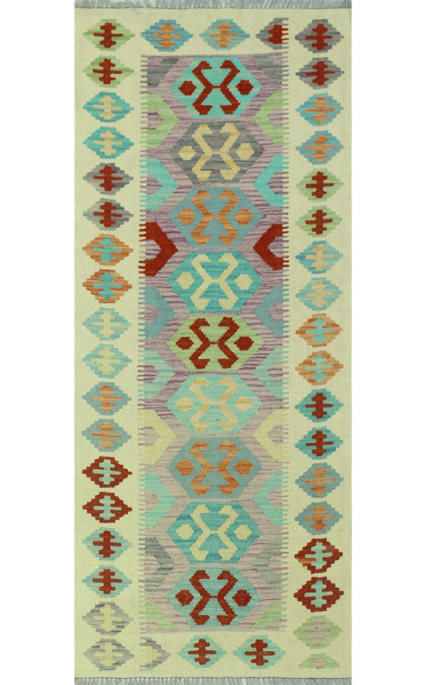 Sangat Kilim Senay Ivory/Rust Runner, 2'6x6'2