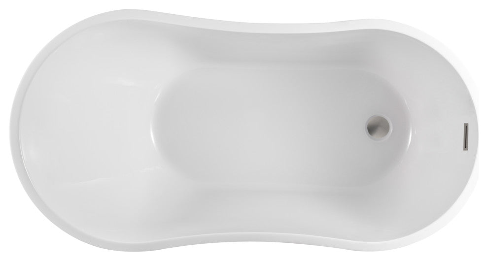 54" Freestanding Acrylic Soaking Bathtub, White/Brushed Nickel