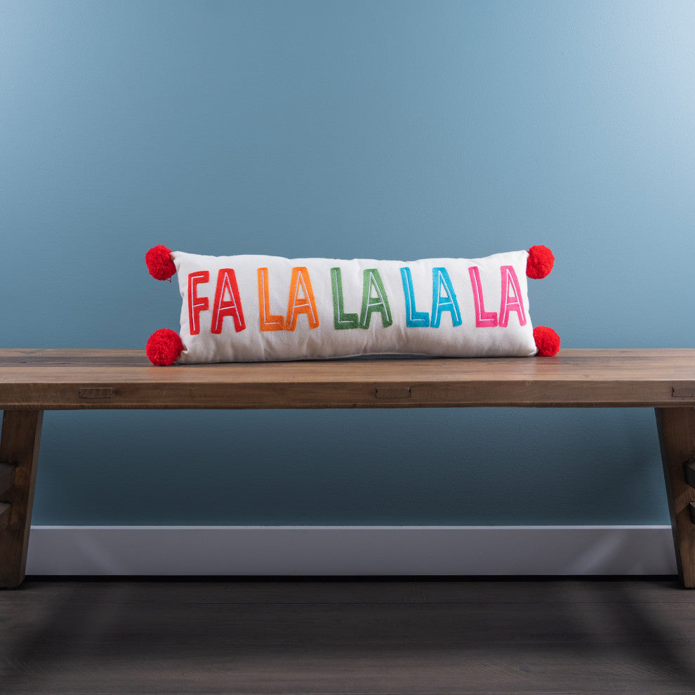 Embroidered Fa La La Holiday Pillow 26"L