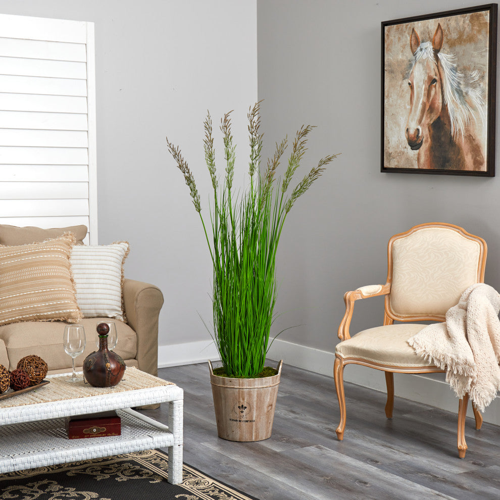 64" Wheat Grass Artificial Plant, Farmhouse Planter