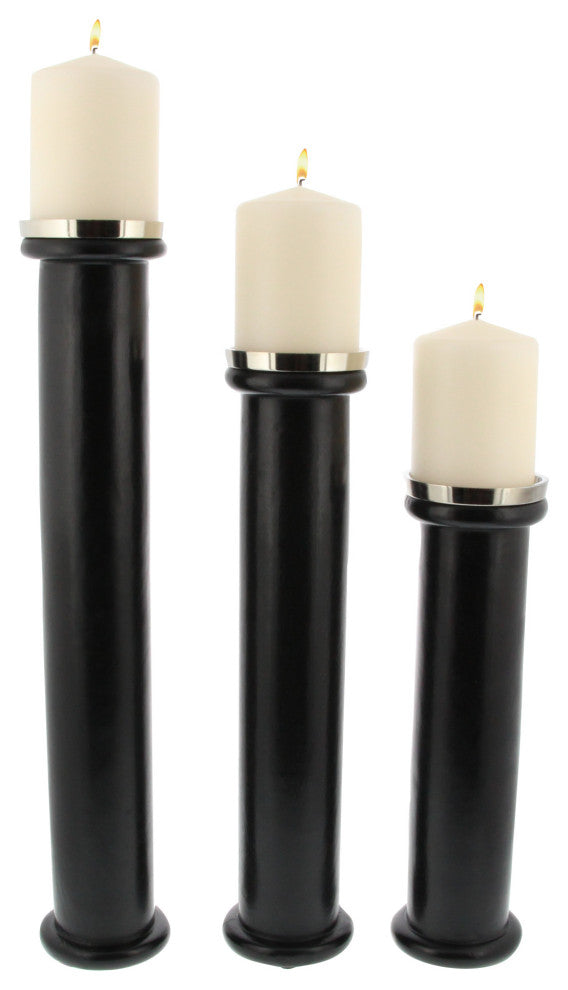 Set of 3 Modern 12, 15 and 18" Mango Wood and Metal Scroll Candle Holders